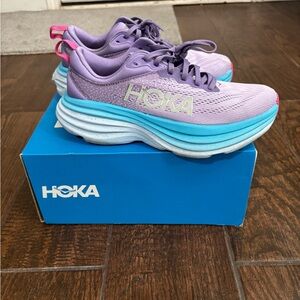 Hoka Bondi 8 Lavender and Aqua Shoes Size 6